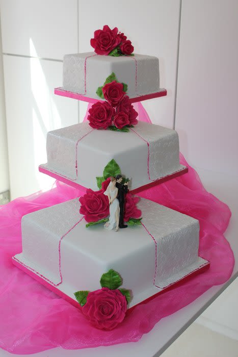 3 Tier Square Wedding Cake with Roses