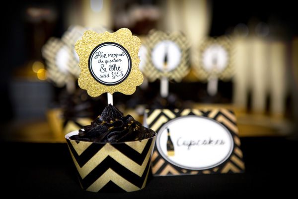 Black and Gold Bridal Shower Cupcakes