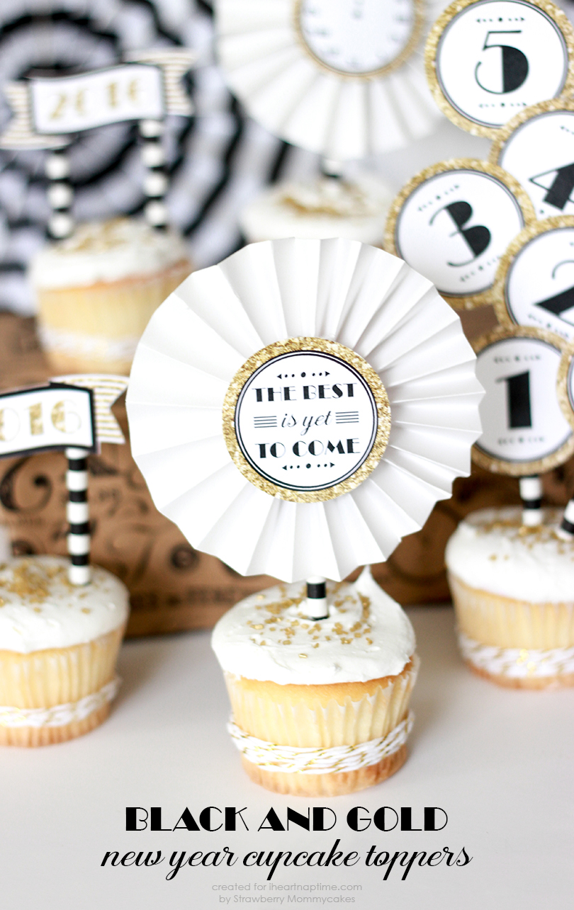 Black and Gold Cupcake Toppers
