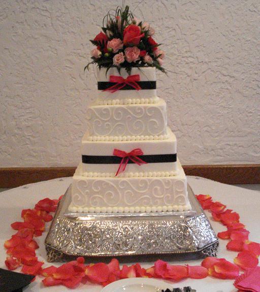 Black and Pink Square Wedding Cakes