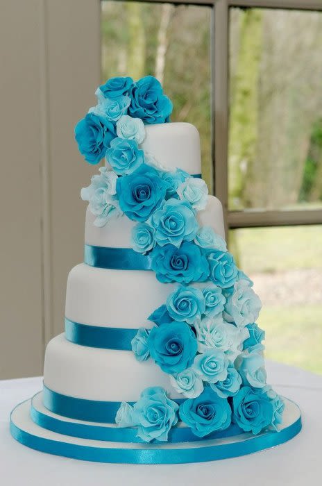 Blue and Turquoise Wedding Cake