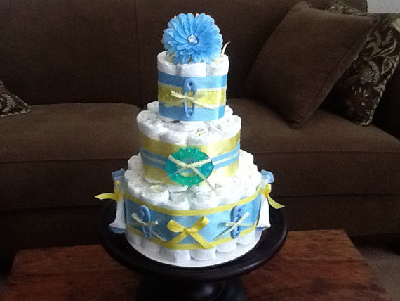 Blue and Yellow Baby Shower Cake