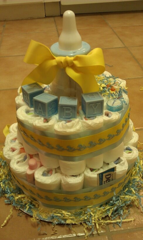 Blue and Yellow Diaper Cake