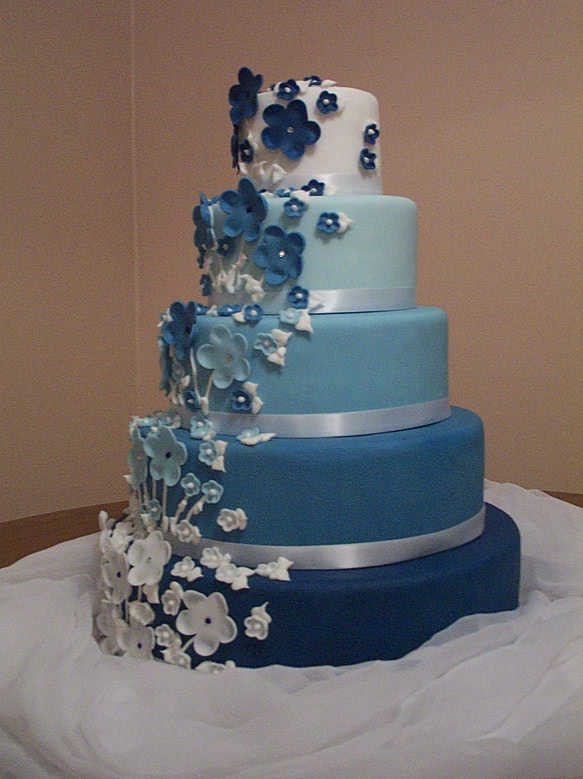 Blue Flower Wedding Cake Fondant Blue Flower Wedding Cake Fondant