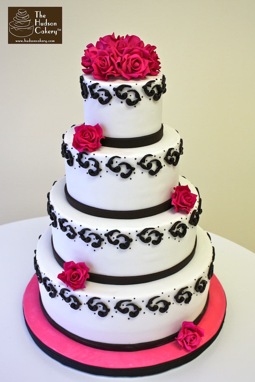 Chocolate Wedding Cake with Pink Roses Chocolate Wedding Cake with Pink Roses