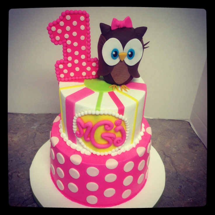Girl Owl 1st Birthday Cake Ideas