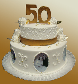 Golden Wedding Anniversary 2 Tier Cake
