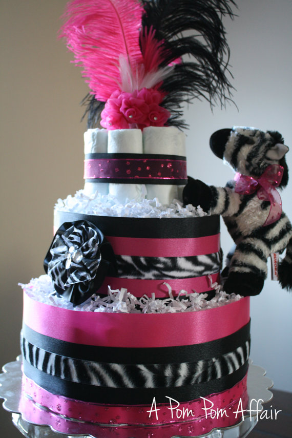 Hot Pink Zebra Diaper Cake Hot Pink Zebra Diaper Cake