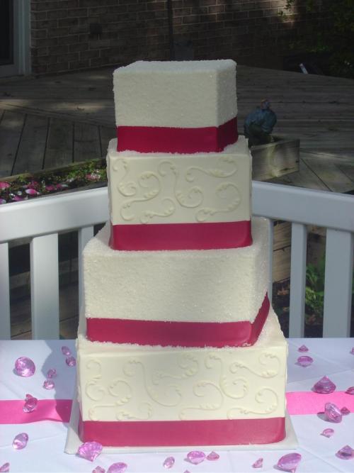 Pink and White Square Wedding Cake