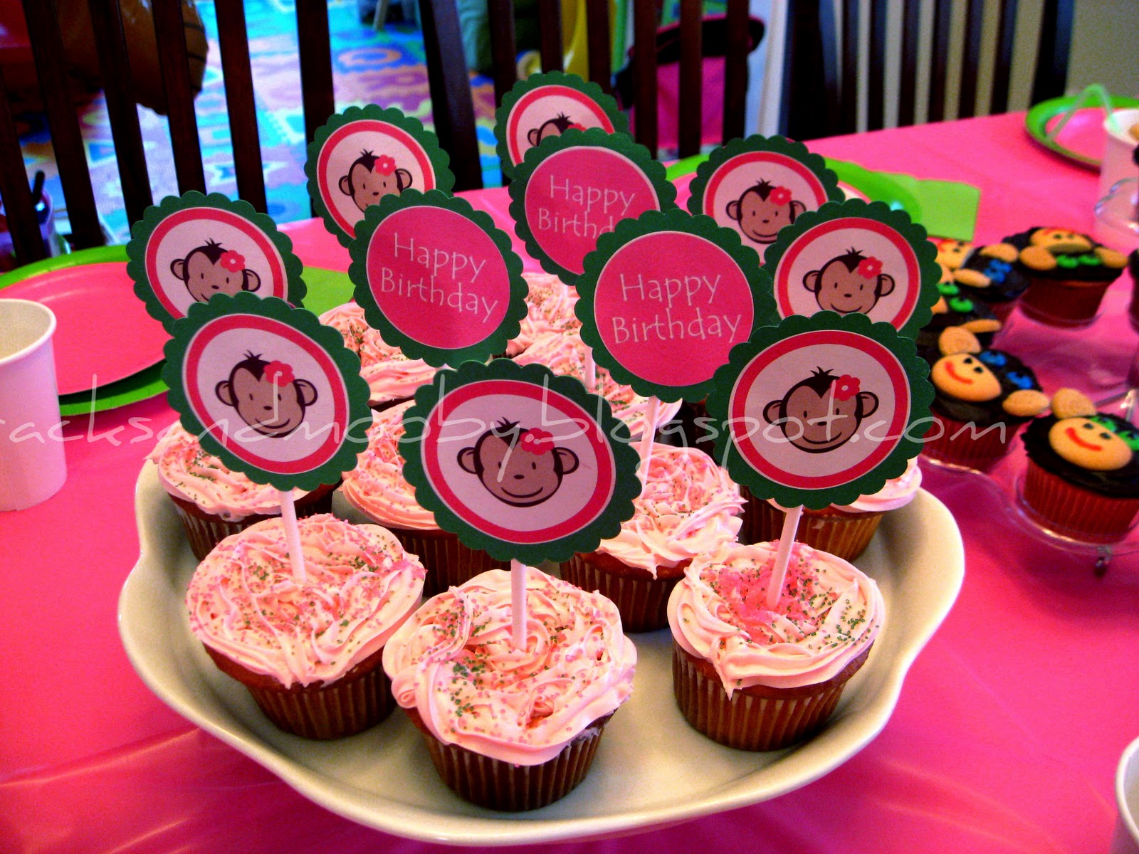 Pink Mod Monkey Cupcake Toppers