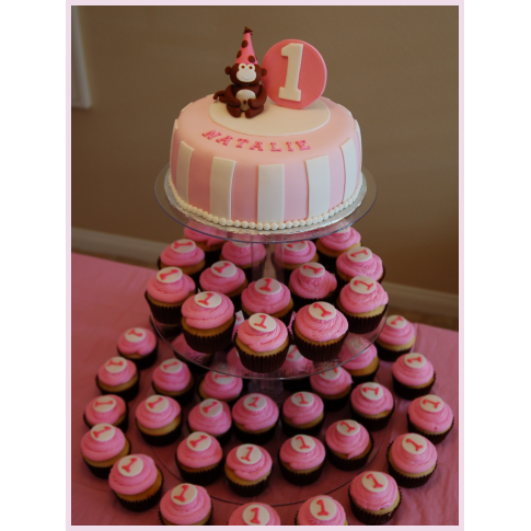 Pink Monkey Birthday Cupcake Cake