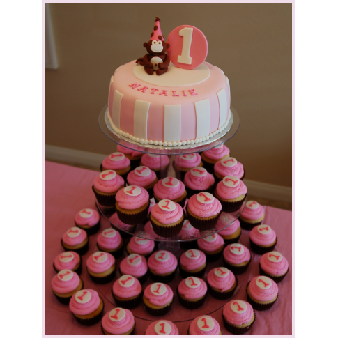 Pink Monkey Birthday Cupcake Cake Pink Monkey Birthday Cupcake Cake