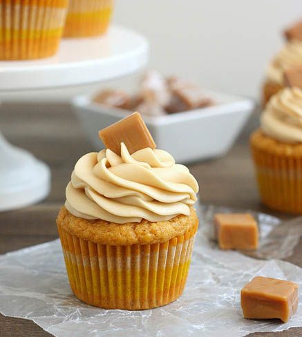 Pumpkin Cupcakes with Caramel Frosting