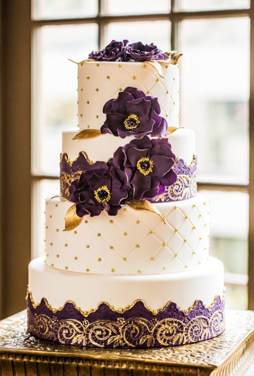 Purple and Gold Wedding Cake