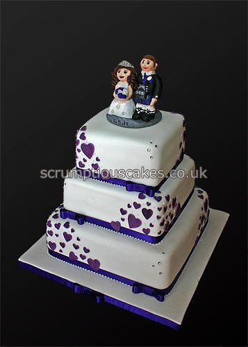 Purple Wedding Cake with Hearts Purple Wedding Cake with Hearts