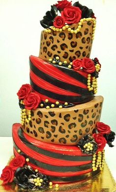 Red and Gold Cheetah Print Cake