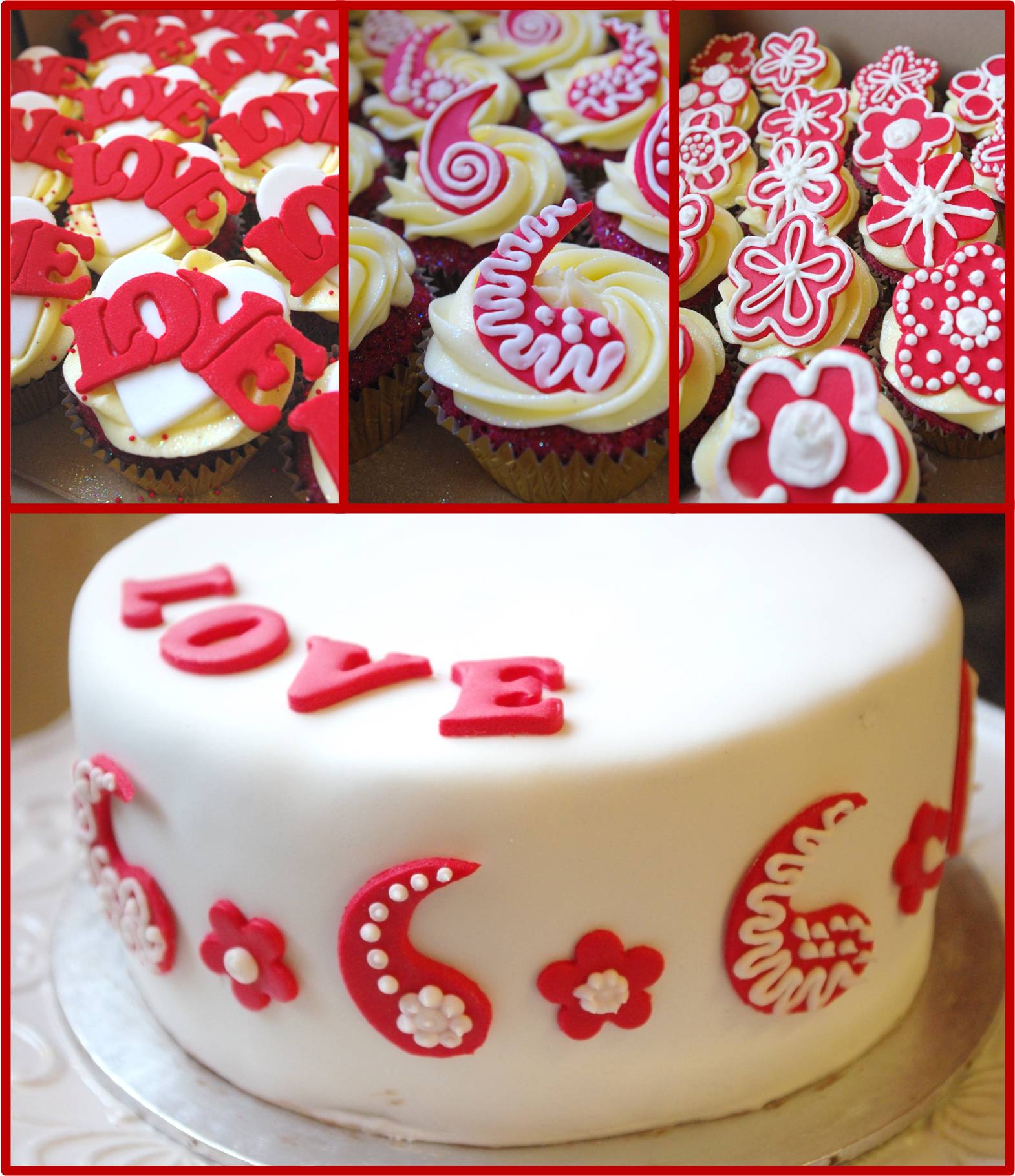 Red White and Black Bridal Shower Cupcakes