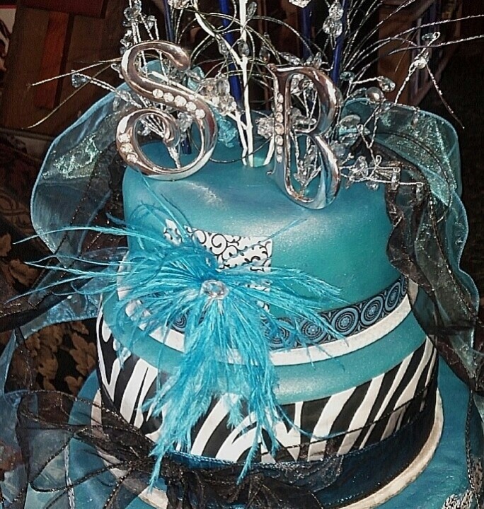 Teal and Zebra Birthday Cake Teal and Zebra Birthday Cake