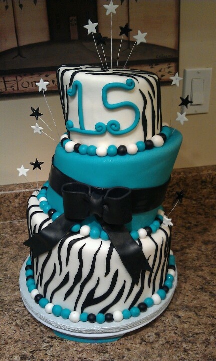 Teal Zebra Birthday Cake