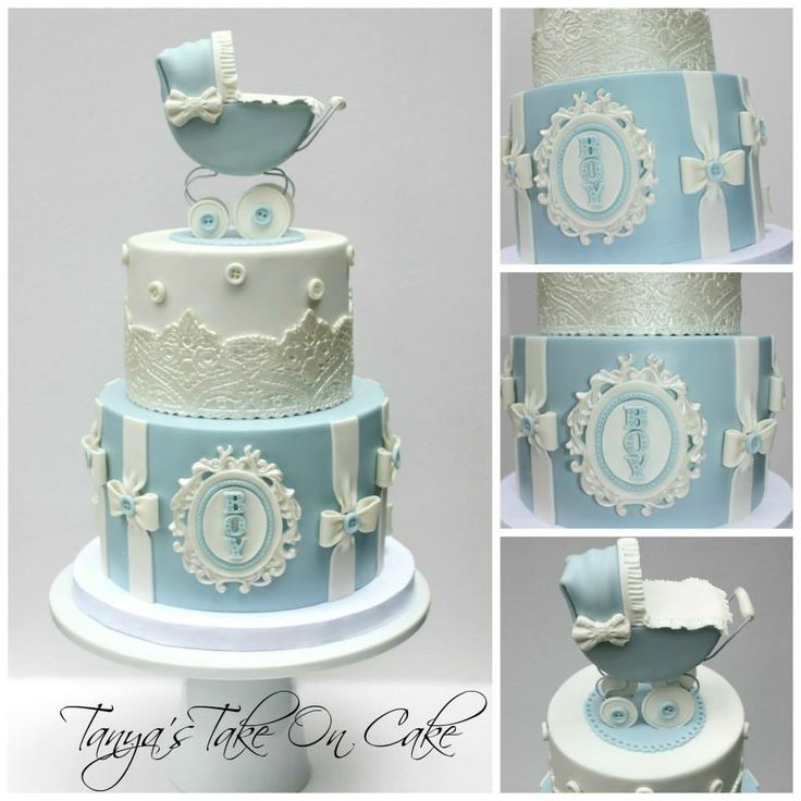 White and Blue Baby Shower Cake