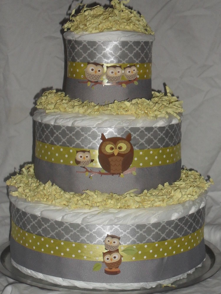 Yellow and Gray Diaper Cake Owl