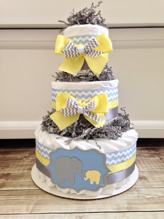 Yellow and Gray Elephant Diaper Cake