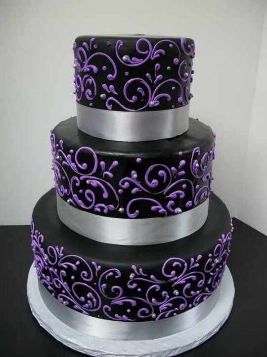 Black and Purple Wedding Cake