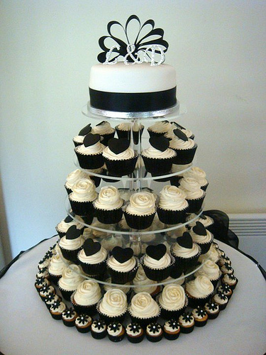 Black and White Wedding Cupcake Tower