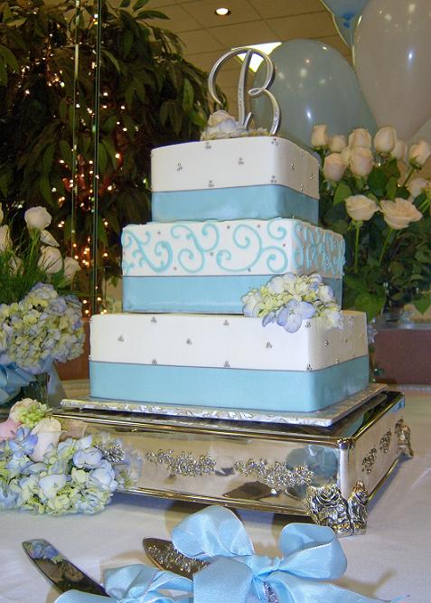 Blue and White Square Wedding Cake Blue and White Square Wedding Cake