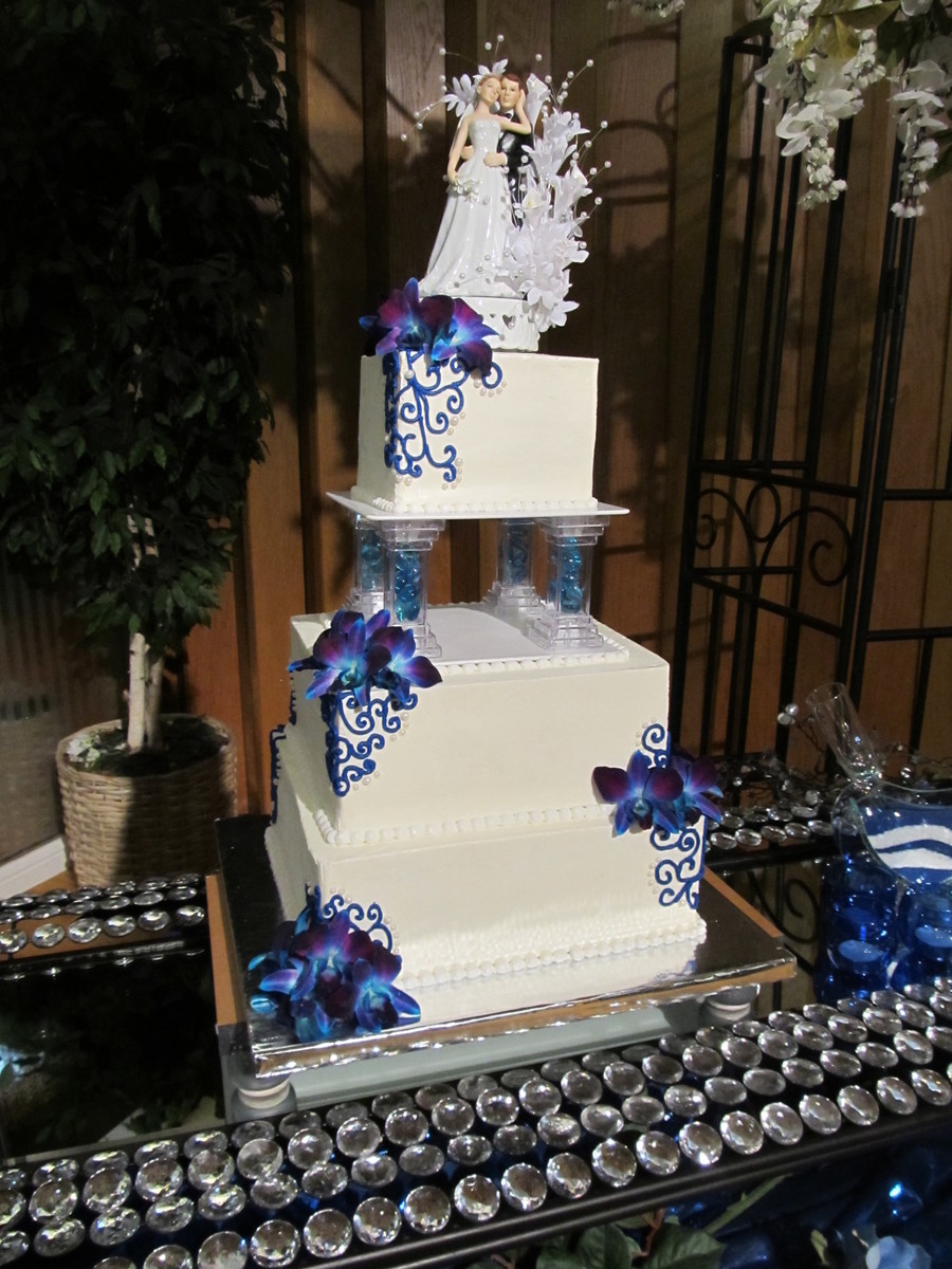 Blue and White Square Wedding Cake Blue and White Square Wedding Cake