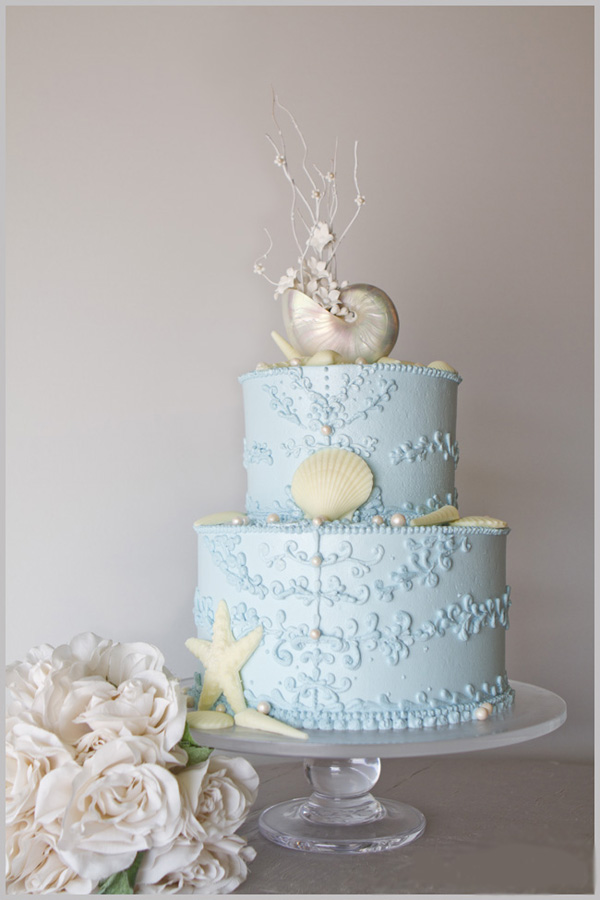 Blue Beach Themed Wedding Cake