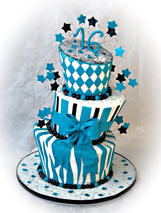 Blue Sweet 16 Birthday Cakes