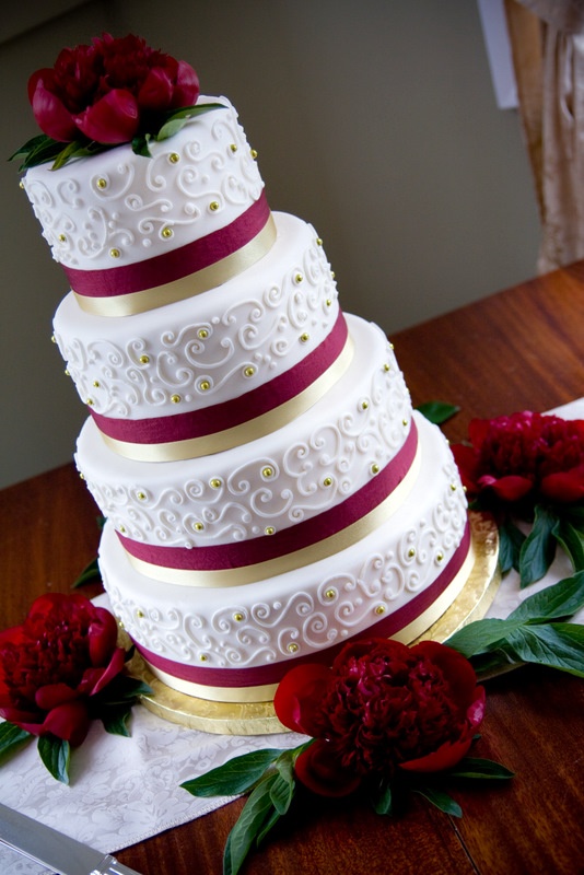 Burgundy and Gold Wedding Cake