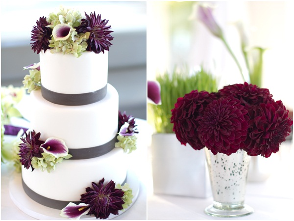 Burgundy Flowers Wedding Cake