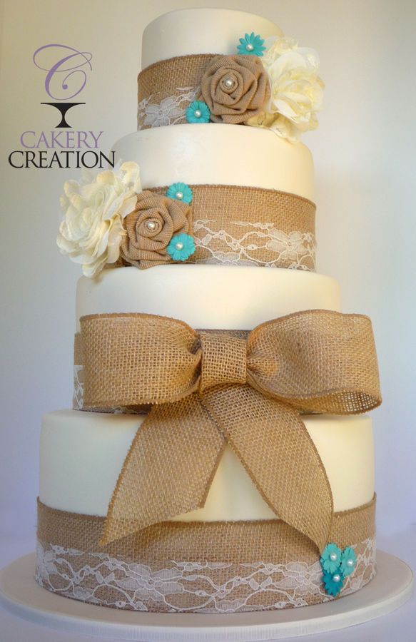 Burlap and Lace Wedding Cake