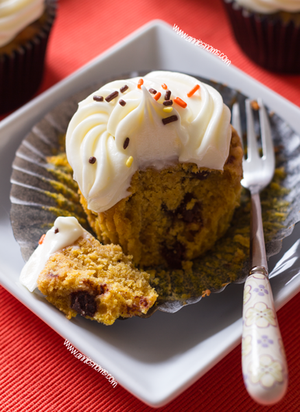 Chocolate Chip Cupcakes with Cream Cheese