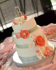 Coral Gray Silver Wedding Cake Coral Gray Silver Wedding Cake