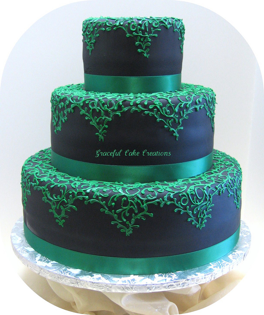 Emerald Green and Blue Wedding Cake
