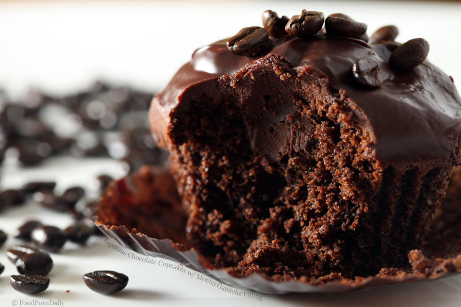 Filled Chocolate Cupcakes with Ganache