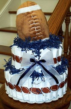 Football Baby Shower Diaper Cake Football Baby Shower Diaper Cake