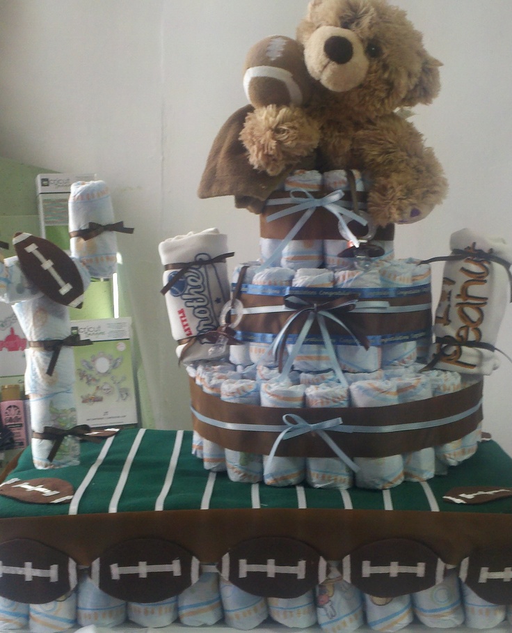 Football Themed Baby Shower Diaper Cake Football Themed Baby Shower Diaper Cake