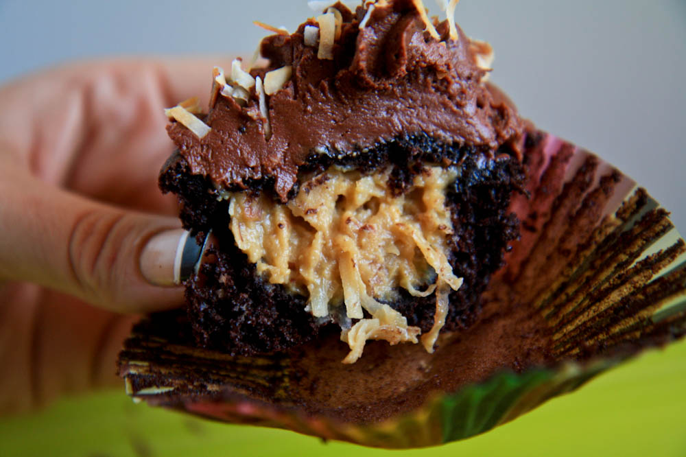 German Chocolate Filled Cupcakes