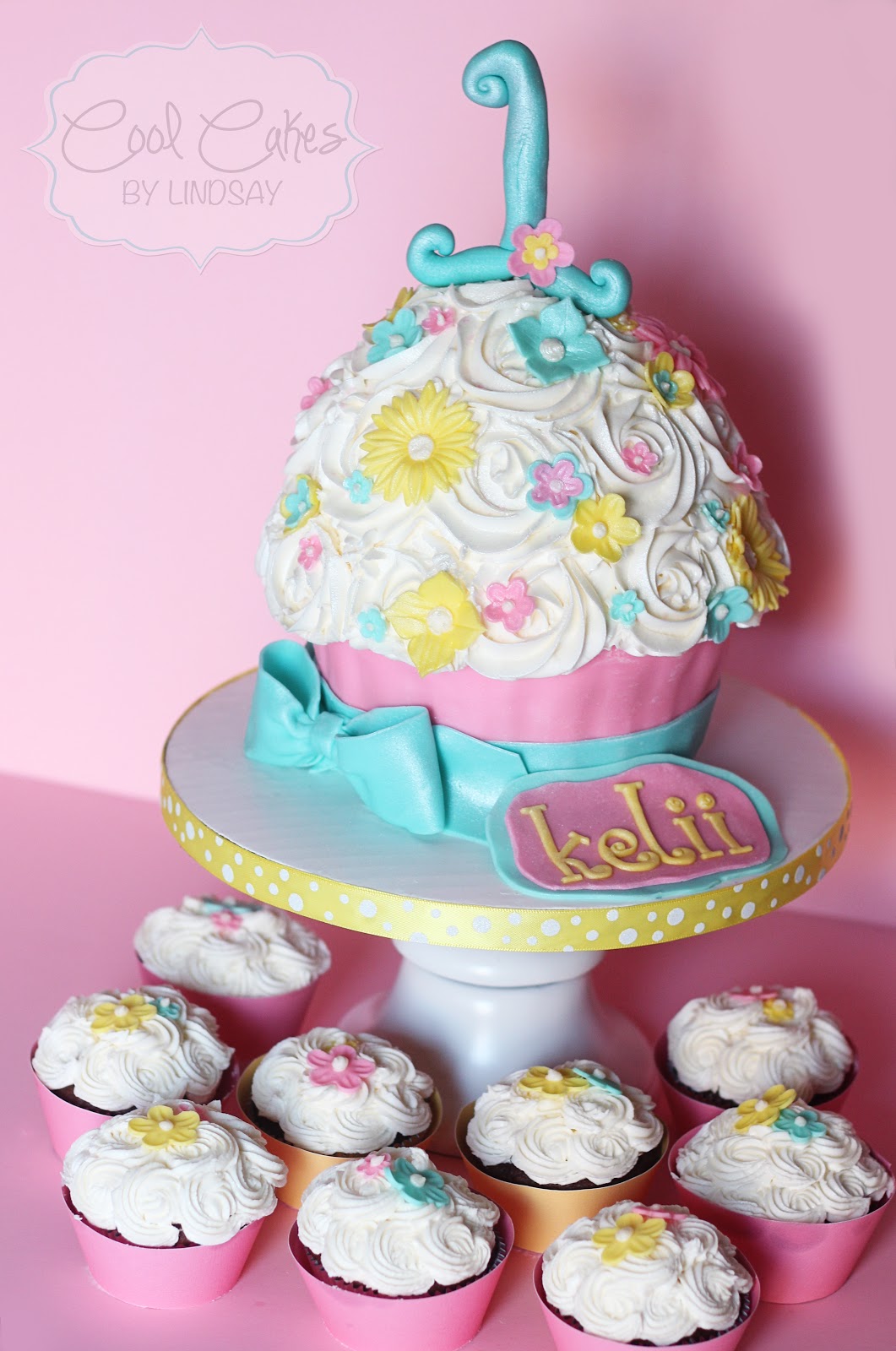 Girl 1st Birthday Giant Cupcake Cake