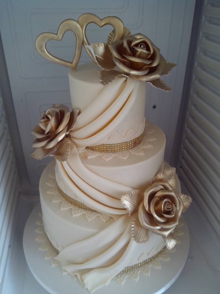 Gold and Ivory Wedding Cake