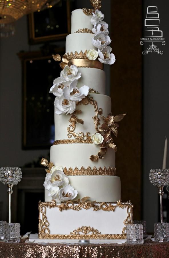 Gold and Ivory Wedding Cake