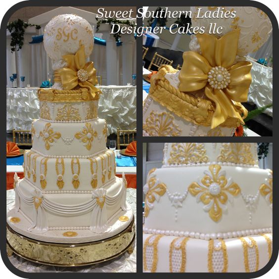 Gold and Ivory Wedding Cake