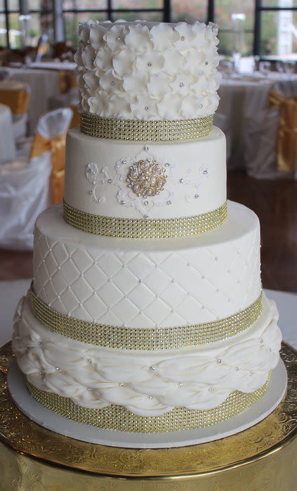 Gold and Ivory Wedding Cake