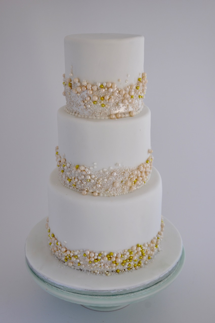 Gold and White Three Tier Wedding Cake