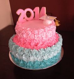 Graduation Cake with Purple Roses
