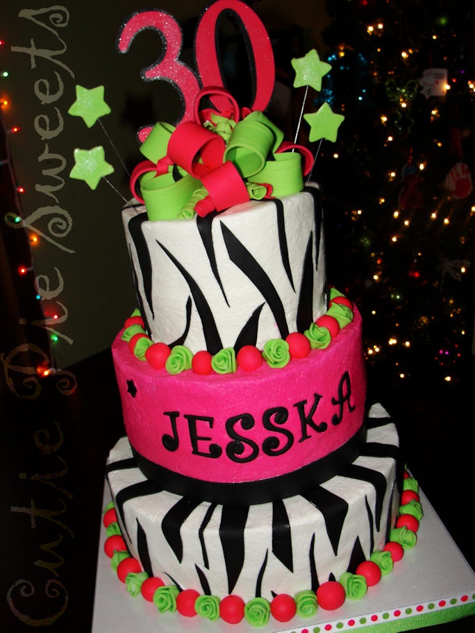 Hot Pink Zebra Print Birthday Cake